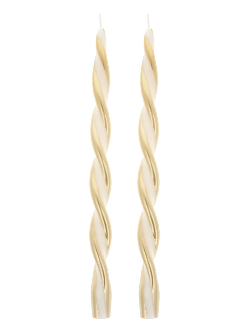 Gold Stripe Twist Candles, Set of 2